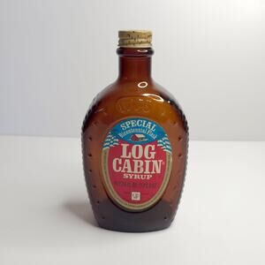VTG Log Cabin Syrup Bicentennial Bottle Amber Glass 1776 W Label Eagle